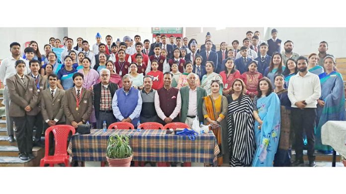 Students posing with guests and other dignitaries during INTACH Quiz at Jodhamal Public School, Jammu.