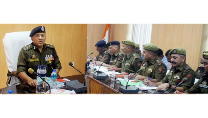 IGP Jammu, Anand Jain, chairing a meeting of the police officers in Udhampur town on Saturday.