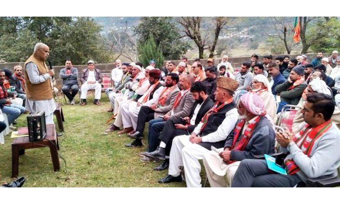 BJP general secretary (Org), Ashok Koul addressing a public meeting at Poonch on Saturday.