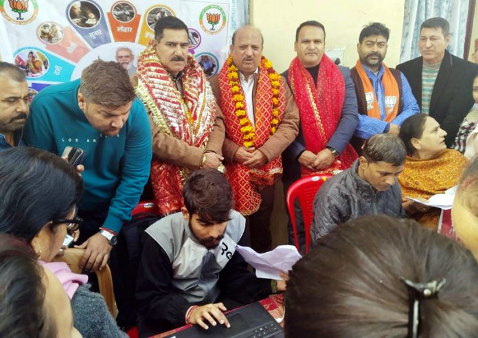 BJP leaders during a Vishwakarma Yojana awareness camp at Bhagwati Nagar on Saturday.