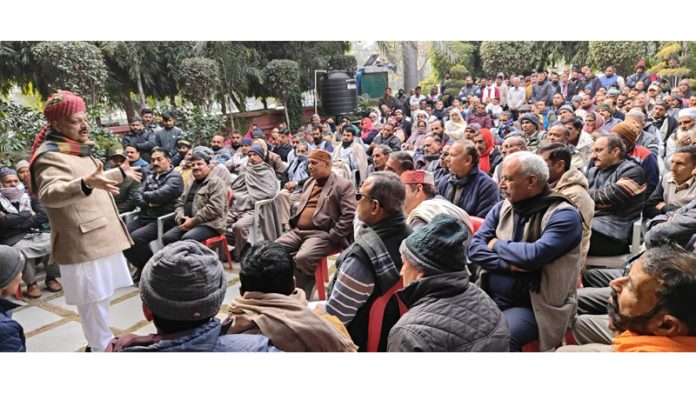 Senior BJP leader Devender Singh Rana addressing a gathering on Saturday.