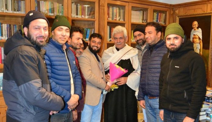 Lt Governor Manoj Sinha meeting with delegation of J&K General Line Teachers Forum.