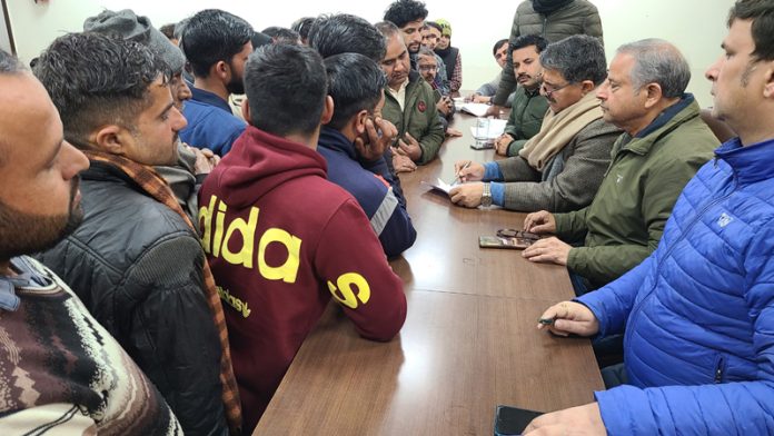 BJP leaders listening public grievances at Jammu on Saturday.