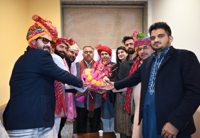 Pahari leaders presenting a bouquet to BJP national general secretary Tarun Chugh at New Delhi on Saturday.