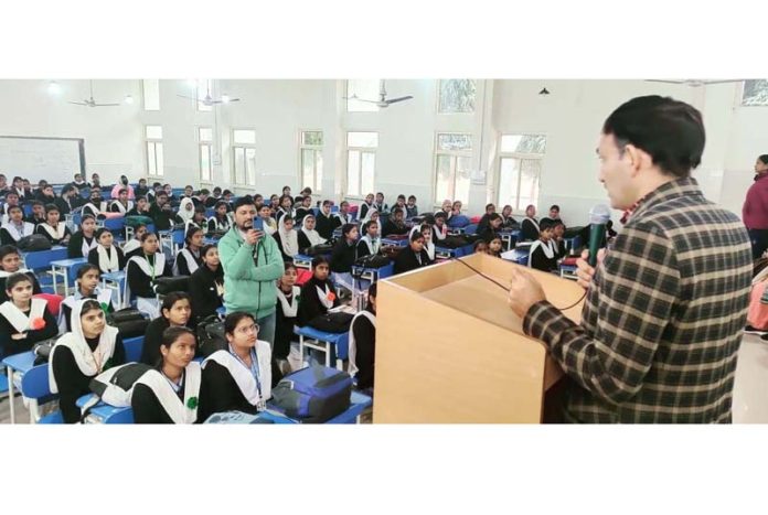 SSP ANTF Raj Kumar addressing the students on drug abuse on Saturday.