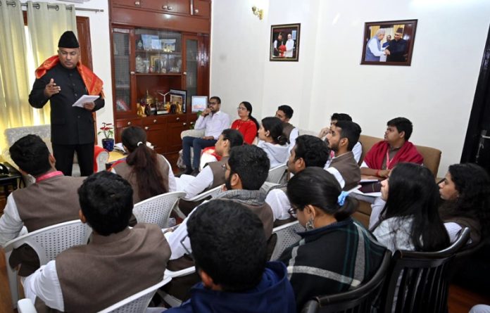 MP (Rajya Sabha), Ghulam Ali Khatana addresses the students of 'MIT School of Government, Pune' during their visit to Parliament on Friday.