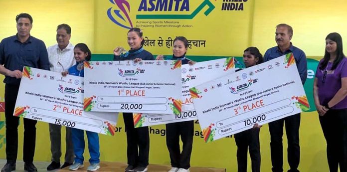 SSP Sandeep Wazir posing along with Wushu League Winners on Saturday.