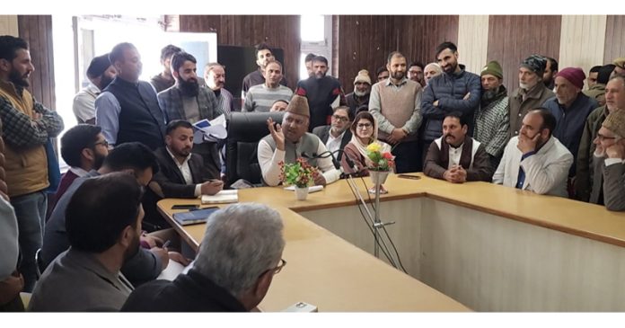 MP Ghulam Ali Khatana during a meeting with officers of tehsil Mandi on Saturday.