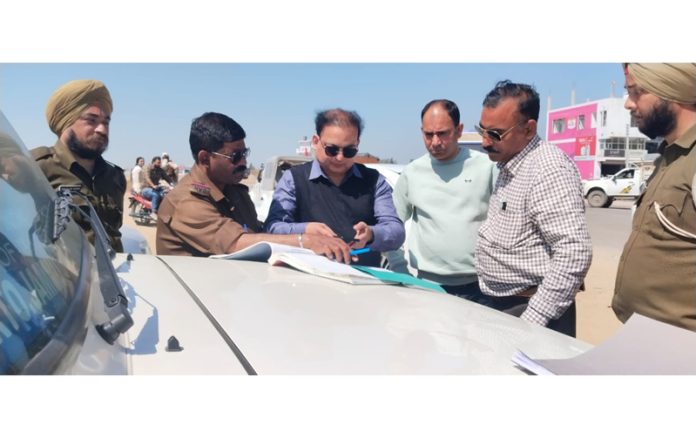 Administrative Secretary Transport, Neeraj Kumar inspects road checking Naka at Raya Morh on Saturday.