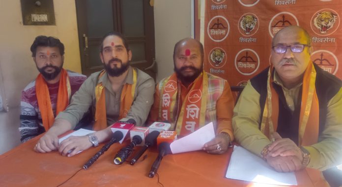 State president, Shiv Sena (Eknath Shinde Group), Ashwani Gupta and other party leaders during a press conference at Jammu.