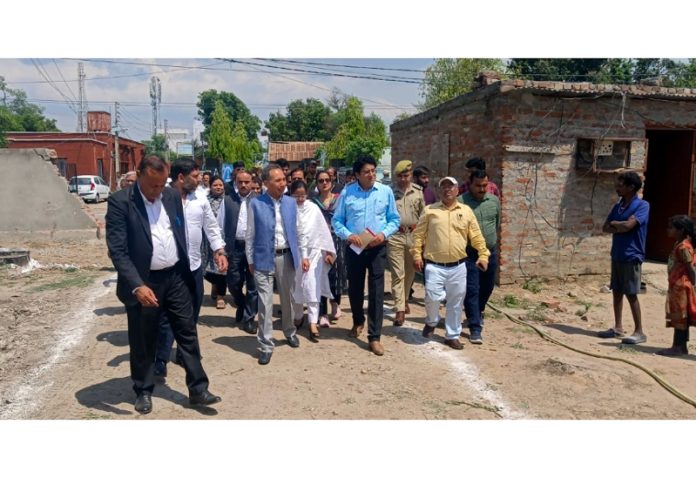 Justice Tashi Rabstan inspecting work on Munsiff Court Akhnoor in Jammu.