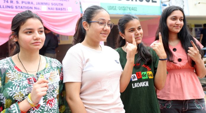 First time voters at a Polling Station in Jammu. —Excelsior/Rakesh