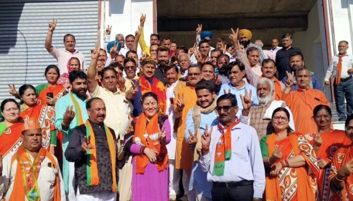 BJP candidate for Jammu Jugal Kishore at a public rally in Langer Sunderbani on Saturday.