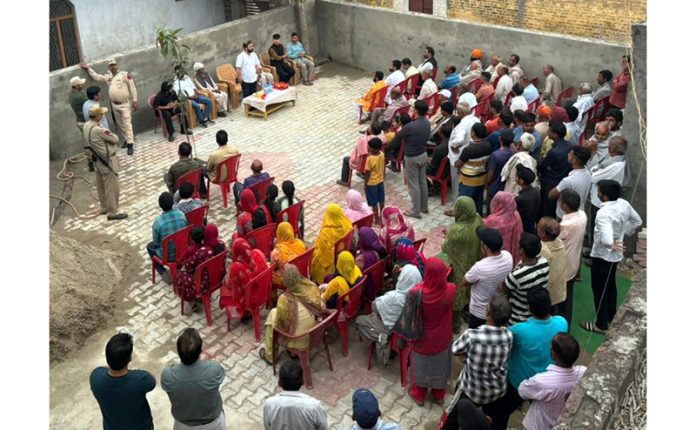 ESBD candidate for Jammu-Reasi Parliamentary Constituency, Ankur Sharma addressing a gathering at R S Pura on Saturday.