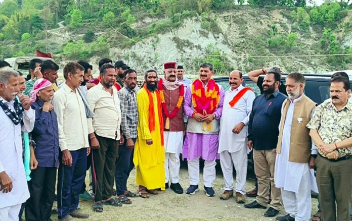 MP Jugal Kishore Sharma addressing a meeting at Reasi on Saturday.