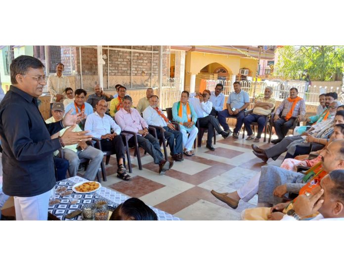 BJP general secretary, Vibodh Gupta addressing a party meeting at Sunderbani on Saturday.