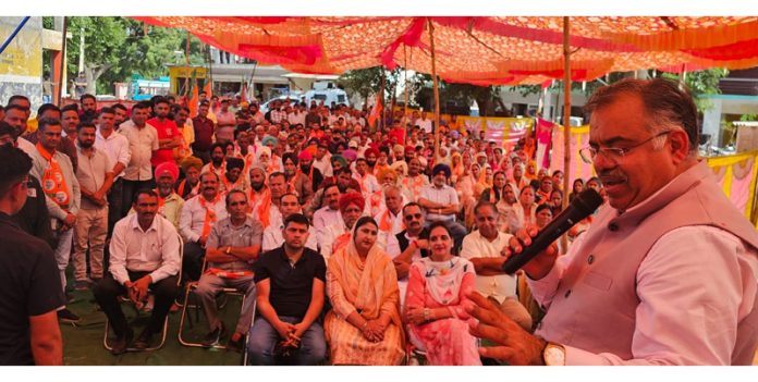 BJP national general secretary Tarun Chugh addressing a public meeting in Poonch.