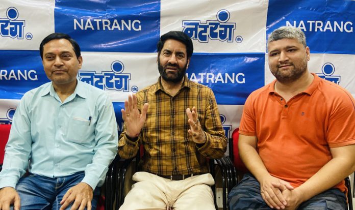 Director Natrang, Padmashri Balwant Thakur addressing a press conference at Jammu on Saturday.