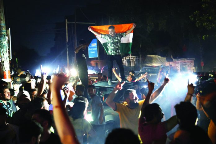 Jubilations on the streets of Jammu after India won T20 World Cup. - Excelsior/Rakesh