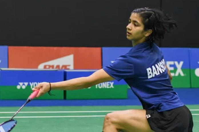 Malvika in action during a Quarter final against Scotland’s Kristy Gilmour.