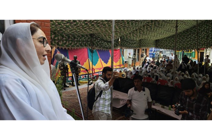 Waqf Board Chairperson Dr Darakhshan Andrabi addressing Seerat conference in Srinagar.