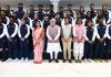 Prime Minister Narendra Modi in a group photograph with the Indian Contingent heading to Paris Olympic 2024, in New Delhi on Thursday.(UNI)