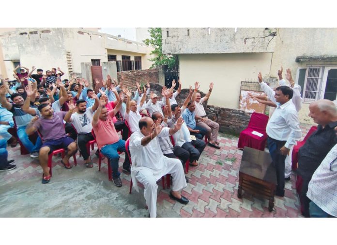 DPAP Provincial General Secretary Maheshwar Singh Manhas during a meeting in Jammu North Assembly Constituency on Saturday.