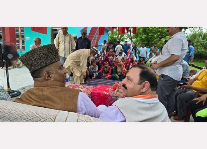 BJP MP (RS), Gulam Ali Khatana and former Minister, Ajay Nanda at a public meeting at Katra on Monday.