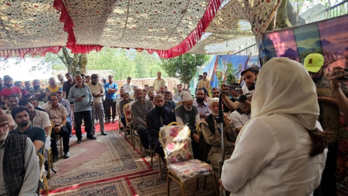 Waqf Board Chairperson Dr Darakhshan Andrabi addressing gathering in Ganderbal.