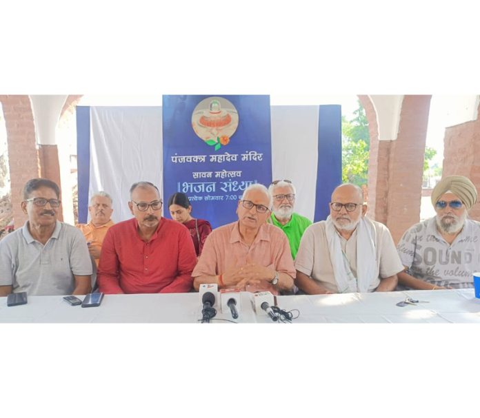 Suresh Kumar Sharma (Retd. Sessions Judge) and Receiver of Panjvaktra Mahadev Mandir addressing press conference at Jammu.