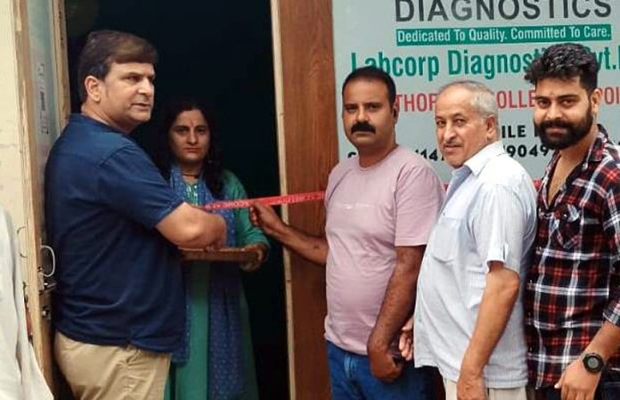 BJP leader, Puneet Mahajan inaugurating Shivayu Diagnostic Collection Centre at Talab Tillo in Jammu on Wednesday.