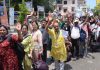 Shri Amarnath Ji bound Yatris in a queue at Bhagwati Nagar Yatri Niwas on Thursday. -Excelsior/Rakesh