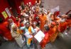 Sadhus waiting for registration at Ram Mandir, Jammu on Friday. —Excelsior/Rakesh