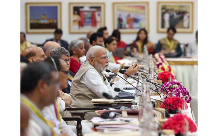 PM Narendra Modi addressing NITI Aayog meeting in New Delhi on Saturday.