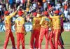 Zimbabwe players celebrating victory during 1st T20I against India at Harare.