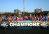 Indian cricket team posing with trophy after defeating Zimbabwe at Harare on Sunday.