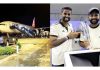 Indian cricket team departing from Barbados (L) and Captain Rohit Sharma alongwith Suryakumar Yadav holding WC trophy (R).