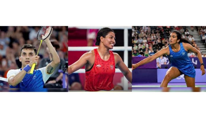 Lakshy Sen, Lovlina Borgohain and P V Sindhu in action during their matches in the Olympics.