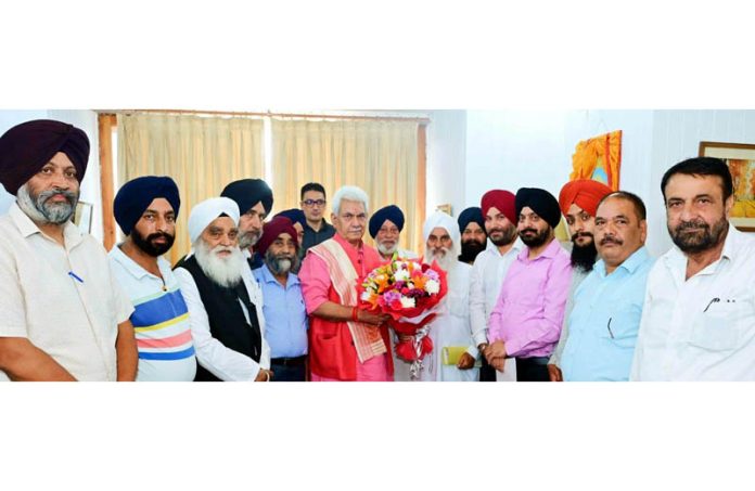 LG Manoj Sinha meeting with delegation of Sikh Coordination Committee at Raj Bhawan.