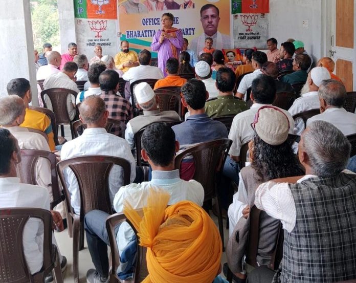 Ravinder Raina, President, BJP Jammu & Kashmir addressing the party workers in Kathua on Wednesday.