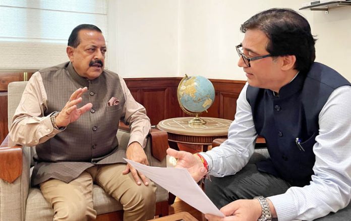 Vice Chancellor of Shri Vishwakarma Skill University, Haryana, Raj Nehru calling on Union Minister Dr Jitendra Singh  at  New Delhi on Tuesday. 