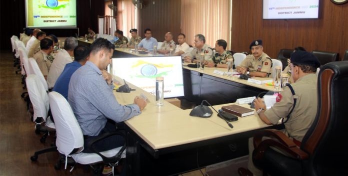 ADGP Jammu Zone Anand Jain chairing a meeting on Monday.