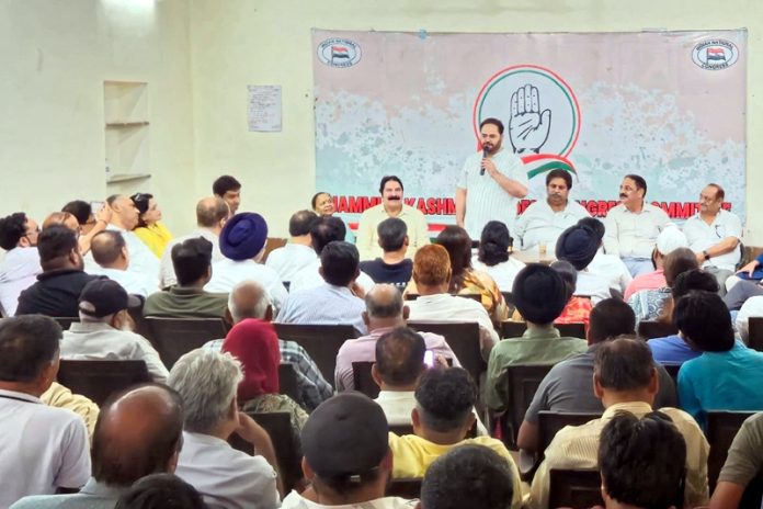 JKPCC chief Vikar Rasool Wani addressing party meeting in Jammu on Thursday.