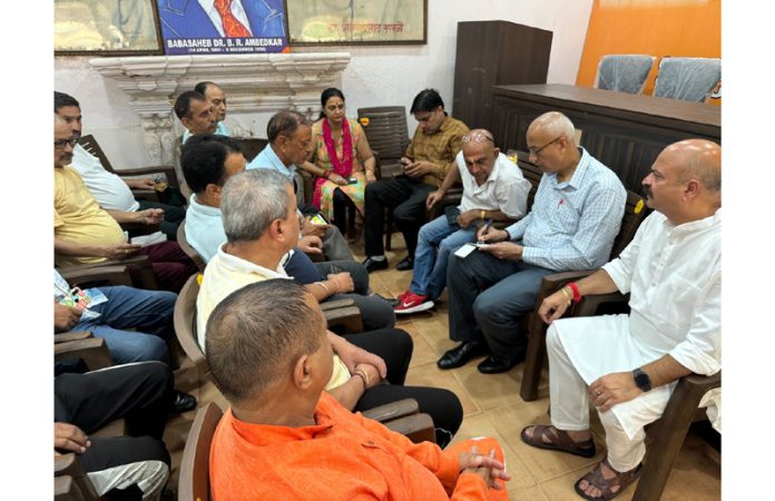 BJP vice president, Yudhvir Sethi listening public grievances at BJP Office Kacchi Chawni on Thursday.