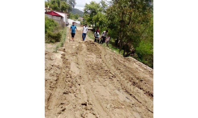 The glimpse of a road stretch in village Sangar, which is full with potholes.