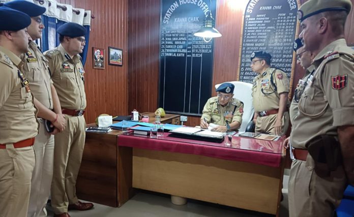 ADGP Jammu Zone Anand Jain during visit to PS Kanachak on Saturday.