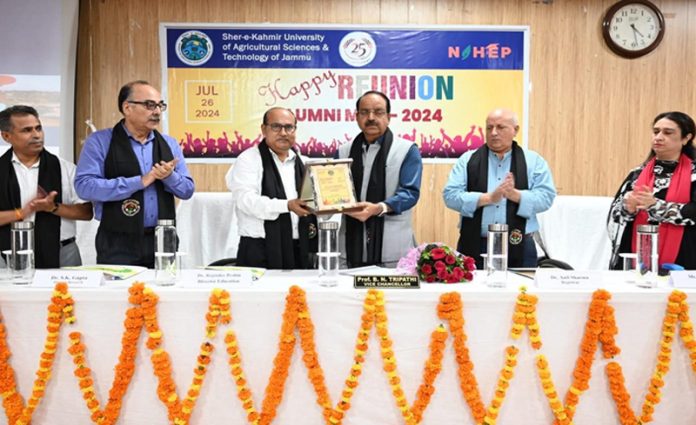 Dignitaries during SKUAST-Jammu alumni meet 2024 at Main Campus Chatha on Saturday.