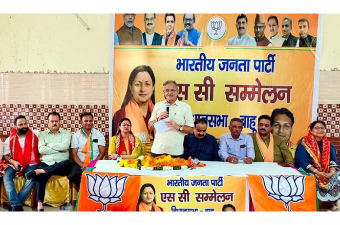 BJP leader, Kavinder Gupta addressing a gathering at Jammu on Thursday.