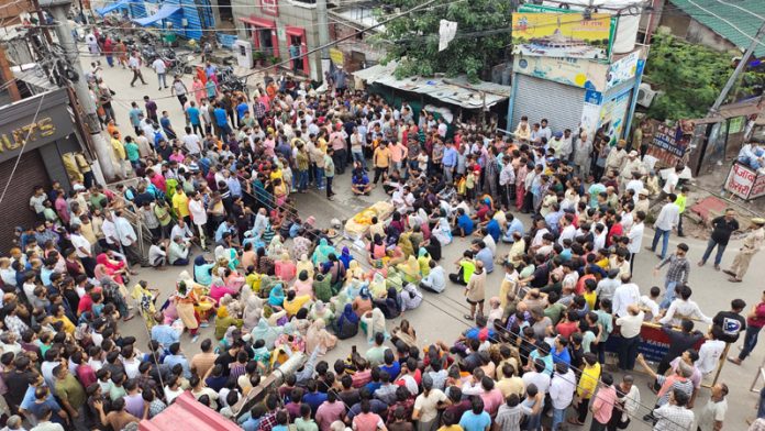 Family members of deceased in custodial death and locals protesting in Katra on Thursday.