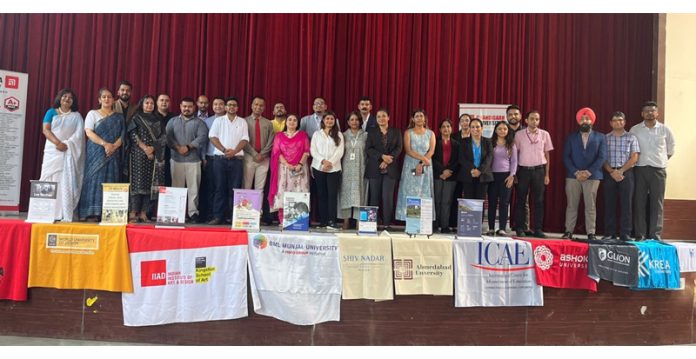 Representatives of different Universities posing during an Indo-Global University Fair at Jammu on Tuesday.